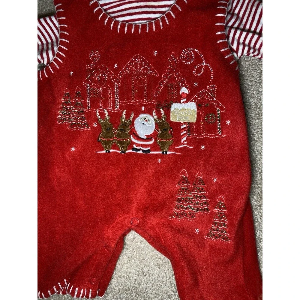 First Impressions Christmas Santa North Pole Red Romper Size 6-9 Months